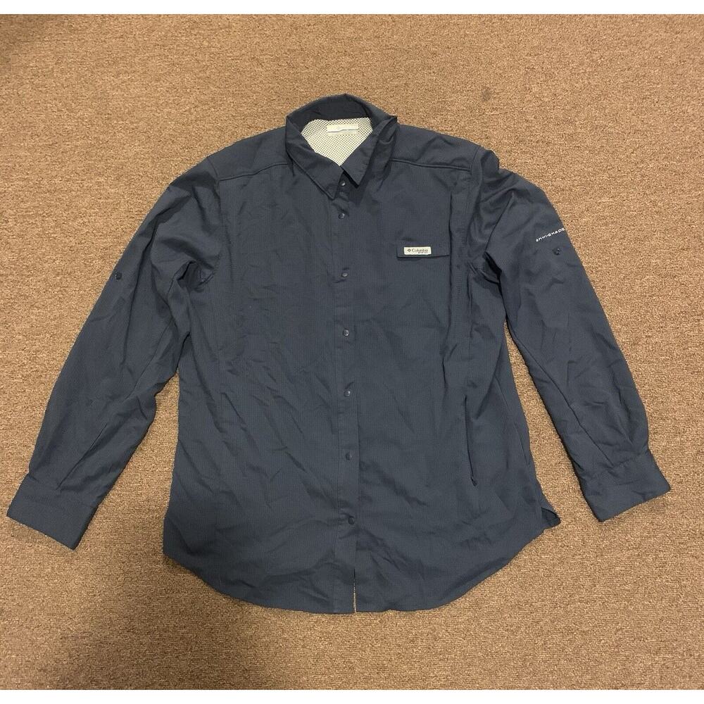 Columbia PFG Button Down Fishing Shirt Adult Large Blue Vented Long Sleeve Mens